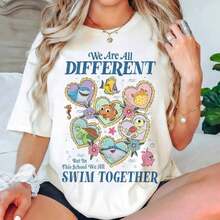 "We All Swim Together" T-Shirt, School Teacher T-Shirt, Sea Animal Classroom T-Shirt, Kindness Graphic T-Shirt, We Are All Different - 白色的 - 查看 7