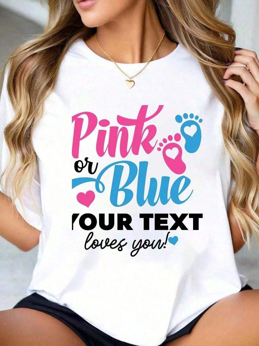 100% Cotton Personalized Gender Reveal T-Shirts, Matching Family Sets, Pink Or Blue Party T-Shirts, 'I Love You' T-Shirts, 'Gender Keeper', Women's Sets - 白色 - 查看 1