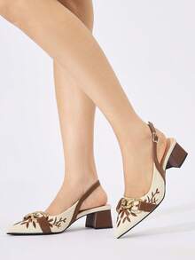 Sandalias de tacón alto con punta fina y cadena para mujer, adecuadas para primavera y verano, gruesas, elegantes para fiestas y ocasiones formales - Marrón - Ver 4