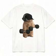 Camiseta Divertida con Meme de Gato en el Gimnasio, Camisetas de Fitness con Memes, Camisetas Casuales para Hombres y Mujeres, Camisetas de Algodón para Hombre 1KEO - Blanco - Ver 3