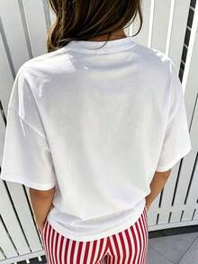ropa de mujer  Dachshund Book Lover Print T-Shirt |   Camiseta de algodón puro con cuello redondo y diseño de perrito  leyendo, camiseta holgada informal para mujer, camiseta de manga corta - Blanco - Ver 2