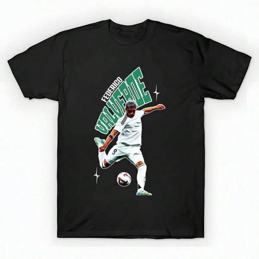 Federico Valverde T-Shirt unisex de la de algodón puro de alta densidad de 220 g. C-AmiS-eta uniS-ex 100 % aL-Godón de - Tejido de alta densidad. Apta para todo tipo de perS-onas, ya sean mujeres o hombres. Tejido duradero de alta C-Alidad apto para todas las estaciones, suave al tacto pero duradero. Tops transpirables. Conjuntos de otoño para mujer. Conjuntos de vaC-Aciones para mujer. Disfraz de Halloween para mujer. - Negro - Ver 1