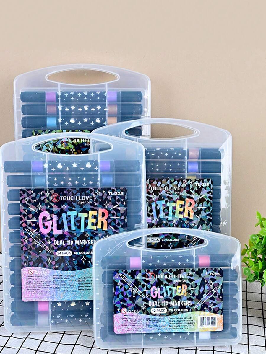 Glitter Marker Pens, Thick Soft Tip, Non-Fading Pearlescent Shiny Pens For Drawing, Student Bullet Journaling - A - View 1