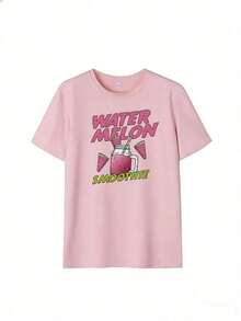 Watermelon Smoothie Design T-Shirt,  Short-Sleeve T-Shirt For Spring/Summer 2026, Made In Mexico, 180 Grams. Cartoon Print, Couple Design, Suitable For Indoor Or Outdoor Wear. Crew Neck, Unisex, Ideal For Office And Leisure. One-Pack. - PK-P631577SLNDXZGY427 - 查看 2