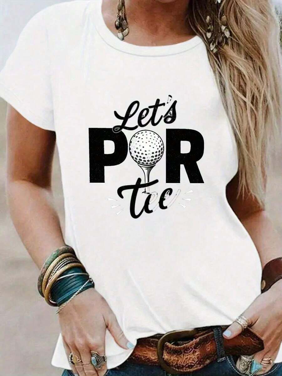 FunnyWo Let's PAR TEE Camiseta de Golf con Estampado Gráfico, Manga Corta, Cuello Redondo, Estilo Casual con Estampado Geométrico, Tejido Lavable a Máquina, Comodidad para Todas las Temporadas, Para Verano y Primavera, Ropa Casual, Camiseta de Cuello Redondo, Lavable a Máquina, Camisetas para Mujer, Tallas S-3XL, Para el verano. - Blanco - Ver 1