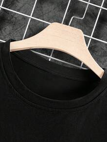 Camiseta de moda suave para mujer, nueva y moderna, con estampado de letras personalizado, camiseta asequible, camiseta de mujer, camiseta de algodón puro para mujer, no se deforma fácilmente, camiseta de algodón puro para mujer, absorbente de sudor y transpirable, blusas elegantes para mujer. - Negro - Ver 3