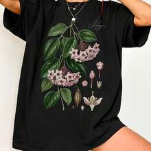 Hoya T-Shirt - Cottagecore Style Plant Anatomy Design With Hoya, Suitable For Indoor Plant Enthusiasts, Gift For Plant Lovers, Casual Botanical Clothing, Machine Washable, For Everyday Wear And Casual Style All Year Round. - 黑色 - 查看 6