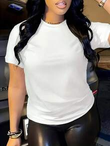 Camiseta de Cuello Redondo para Mujer, Corte Regular, Estilo Y2K, con Patrón Geométrico y Gráfico de Corazón, Holgada y Versátil, Entrega Local, Ropa Casual Diaria de Verano - Negro - Ver 10