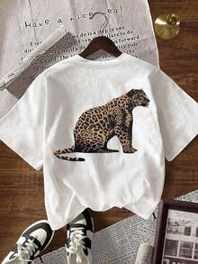 VintageEMERY ROSE Short-Sleeved Round-Neck T-Shirt With Animal Print, Versatile And Casual For Daily Use Summer Topsoberteile Damen - White - View 6