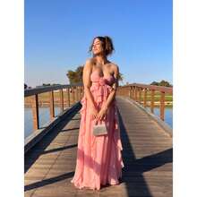 New Women's Summer Maxi Dress, Chiffon With Ruffles And Exclusive Combination, Ideal For Holidays - 粉色 - 查看 4
