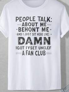 Camiseta coreana para mujer "La gente habla de mí" Humor de K-Drama - Talla grande - Manga corta - Cuello redondo - Top casual de verano con estampado de texto coreano, adecuada para fans de K-Drama. - Blanco - Ver 1