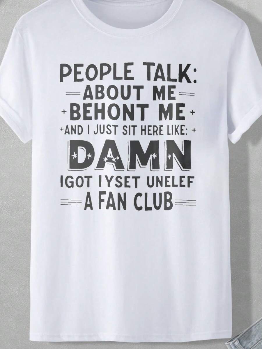 Camiseta coreana para mujer "La gente habla de mí" Humor de K-Drama - Talla grande - Manga corta - Cuello redondo - Top casual de verano con estampado de texto coreano, adecuada para fans de K-Drama. - Blanco - Ver 1