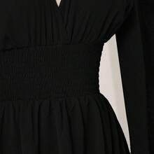 ICON Women's Halloween Goth Black Corset Solid Color V-Neck Waist Cinched Elegant Long Sleeve Mini Dress,Fall/Winter  Bell Sleeve Dress Black Dress With Sleeves,Thanksgiving Outfit For Women - Azul - Ver 8