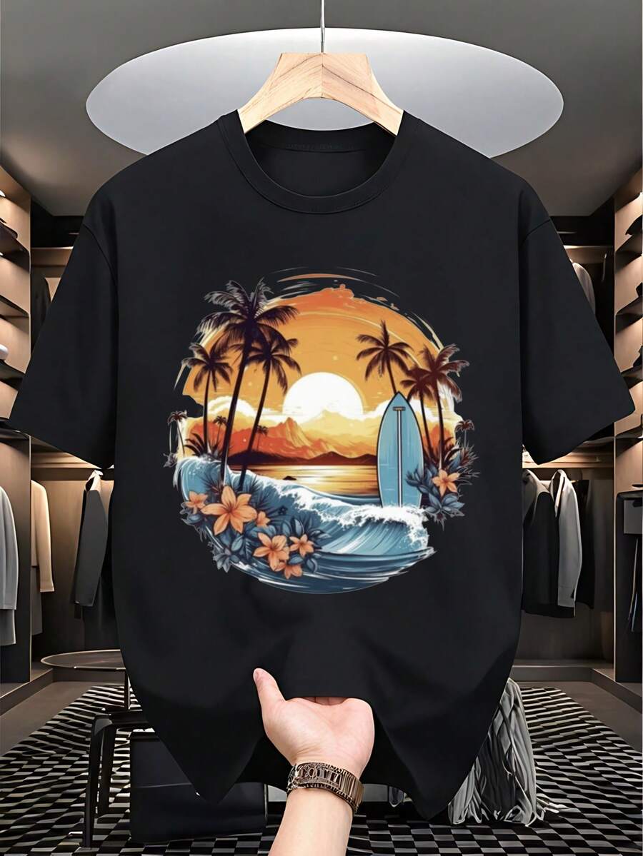 Nueva camiseta de manga corta para mujer de 180 g,% algodón - Camiseta casual versátil con estampado de verano para hombre - Camiseta con estampado de verano para parejas - Unisex - Regalo para vacaciones - negro - Ver 1
