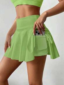 Pantalón falda de tenis de cintura alta blanco, pantalón corto/falda 2 en 1 antideslumbrante para golf/bádminton/fitness con bolsillos, falda pantalón deportiva de verano para yoga, correr al aire libre, nueva ropa de mujer en negro - verde menta - Ver 6