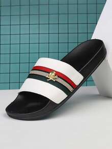 3-Color Striped Skull Decor Lightweight Slippers, Non-Slip Outdoor Beach Sandals, Casual Sports Slides - White - View 2