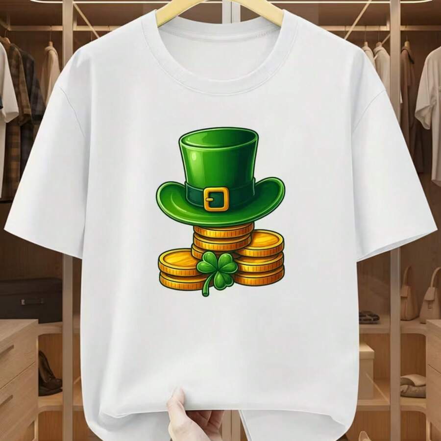 Camiseta estampada, tejida en algodón puro, con diseño de cuello redondo, estilo unisex, camisa creativa y moderna, ideal para primavera y otoño, holgada y cómoda para hombres y mujeres. - Blanco - Ver 1