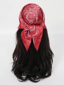 1 pieza Nuevo pañuelo cuadrado de mujer con estampado geométrico para primavera/verano, pañuelo de cuello, pañuelo para la cabeza - Multicolor - Ver 5