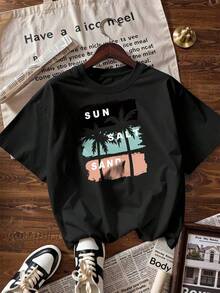 Summer And Beach Style Short Sleeve T-Shirt, Fashionable Short Sleeve T-Shirt For Spring And Summer 2026, Made In Mexico, 180 Grams. Cartoon Print, Couple Design, Suitable For Indoor Or Outdoor Wear. Crew Neck, Unisex, Ideal For Office And Leisure. One-Piece Pack. - BK-P631577SLNDXZGY471 - 查看 4