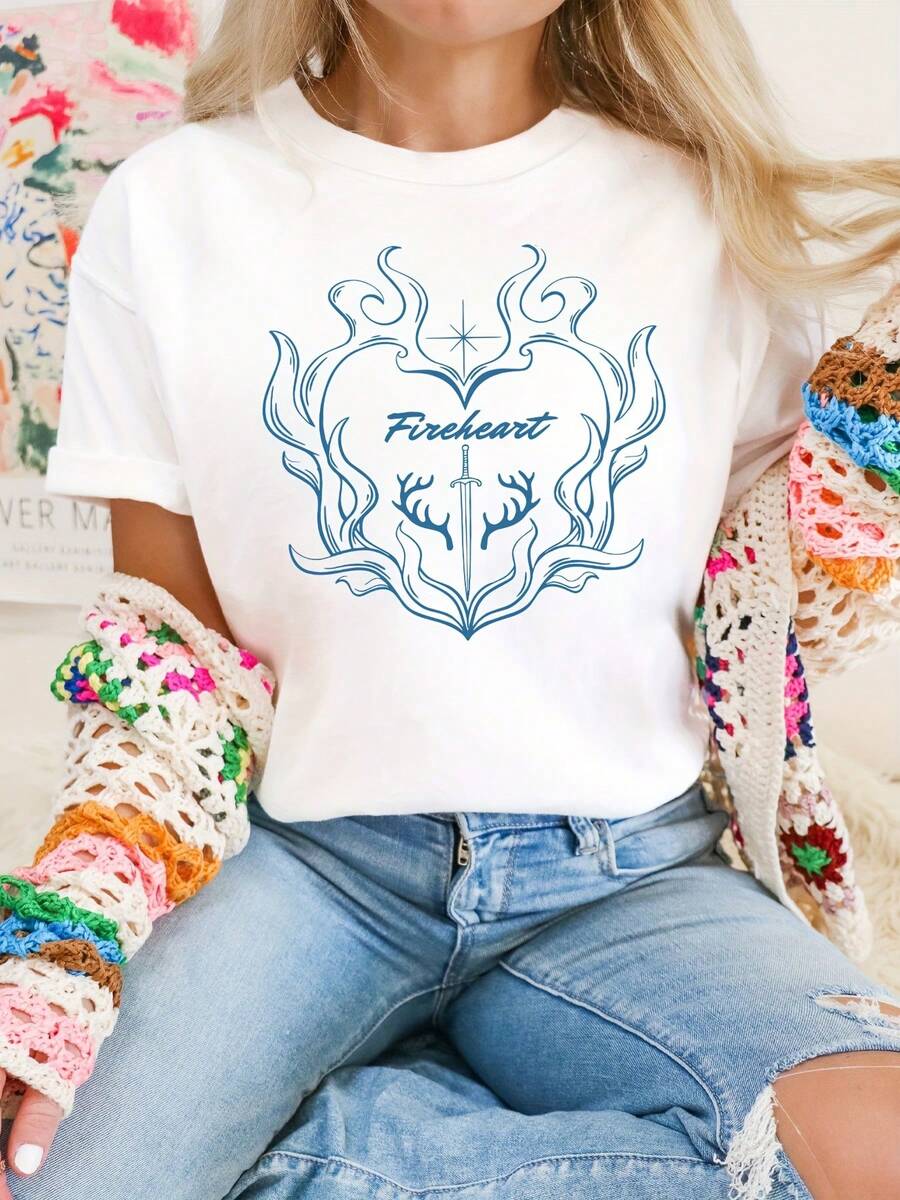 Camiseta casual versátil para mujer, hecha de algodón puro para una comodidad excepcional, diseño sencillo para un estilo diario sin esfuerzo. Camiseta con estampado de lector de libros de fantasía con trono de cristal, regalo para amantes de los libros, ratones de biblioteca, camiseta con estampado de letras de fantasía, top casual de manga corta y cuello redondo para verano y primavera, ropa de mujer. - Blanco - Ver 1