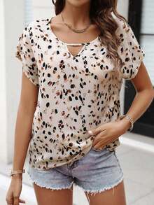 Camisa de mujer con estampado total, versátil para uso casual diario de manga corta - Multicolor - Ver 5