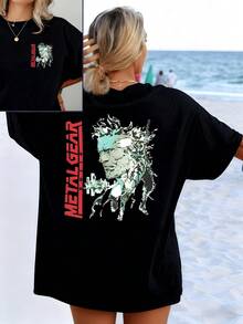 Artistic Image Depicts A Futuristic Warrior Enveloped In Digital Energy With Green And Gray Tones, Conveying Strength, Courage, And Determination. Modern And Comfortable Double-Sided Women's T-Shirt For Everyday Wear - 黑色 - 查看 1