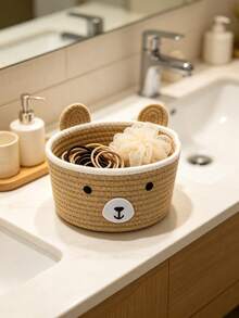 2pcs Woven Storage Baskets, Cartoon Bear Ear Decor Home Organizer Boxes, Handmade Hallway/Desktop Catchall Baskets - Multicolor - View 4