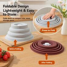 Magnetic Foldable Microwave Anti-Splash Cover, Silicone High-Temperature Resistant Household Food Heating Fresh-Keeping Dust-Proof Cover - Caramel Color - View 4