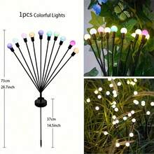 1个6LED/8LED/10LED太阳能萤火虫地插灯，庭院户外小路灯，太阳能供电，防水，适用于花园、庭院、露台、小路、露营布置、节日、婚礼派对装饰 - 黑色 - 查看 13
