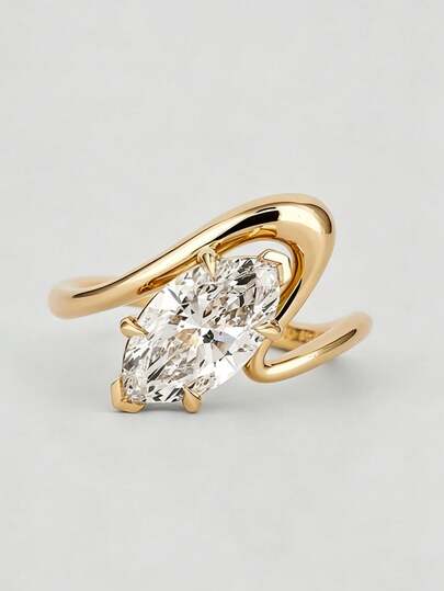 1pc Sparkling Marquise Shaped Women Rings Crystal Cubic Zirconia Gorgeous Lady Wedding Party Rings Fashion Versatile Daily Jewelry Valentine's Day Gift