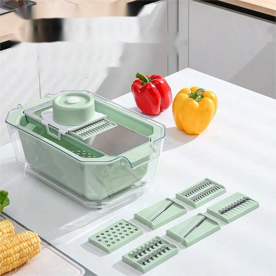 1pc Multi-Function Onion Chopper, Vegetable Cutter, Food Processor With Drain Basket, Carrot & Garlic Mincer With Container, Kitchen Tool, Suitable For Home/Restaurant To Quickly Chop Onions - Green - View 1