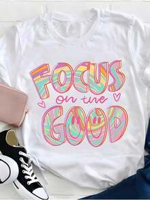 Camiseta motivacional suave de 1 pieza, camiseta blanca de algodón puro con cuello redondo, adecuada para el Día de la Madre, Pascua, aniversario del Día de San Valentín, regalo de San Valentín, para hombres y mujeres, manga corta, camisetas de mujer, camisetas gráficas, camisetas gráficas para mujer, camiseta de verano, camiseta casual, camisetas de verano, tops, conjuntos de verano para mujer, camiseta casual cómoda de manga corta con cuello redondo, blusas elegantes para dama. - Blanco - Ver 7
