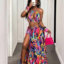 BamGlam Women's Colorful Sunset Print Maxi Dress - Multicolor - Ver 11