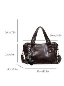 Classic Multifunctional Commuter Solid Color Large Capacity Retro PU Leather Shoulder Bag Handbag Wallet, Zipper Closure, Designed For Women, Suitable For Shopping, Travel, Outing And Other Occasions - Coffee - View 3