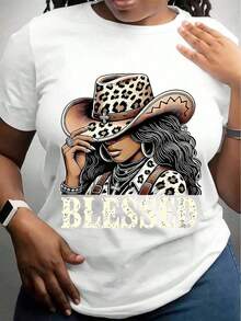 Women's Short-Sleeved Crew Neck T-Shirt With A Print, Made From Pure Cotton. The Classic, Minimalist Crew Neck Is Versatile And Flattering For All Body Types. Perfect For Dates, Commuting, And Casual Outings. - 白色 - 查看 1