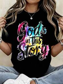 God Is In This Story Christian T-Shirt, Graphic Tee With Religious Statement Of Faith For Women, Inspirational Message, Spiritual Gift For Her, Church Clothing, Blouses For Women - 黑色 - 查看 10