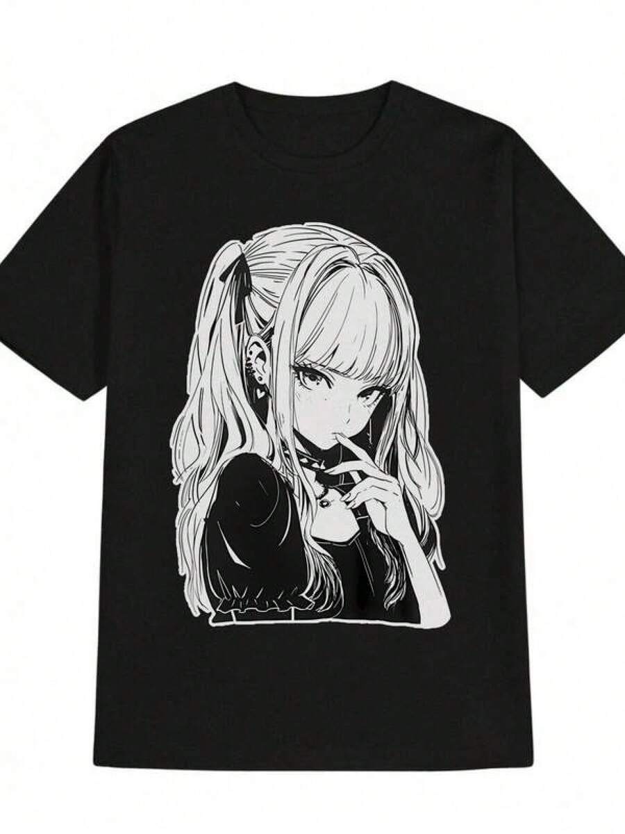 Camiseta unisex de manga corta, Imagen del artículo Camiseta casual de cuello redondo para hombre con estampado, Top playeras hombre, spiderman, ,  mujer, romwe men, boho chic, maestras regalos, camiseta para mujer conjuntos curvy para mu, y2k - Negro - Ver 1