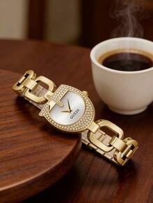 Guess Women's Gold Tone Oval Watch Crystal Pave Bezel Link Bracelet White Dial Elegant Dress Wristwatch Fashion Statement Timepiece For Bridal Event High Tea Party Date Night Ideal Gift For Bridesmaid Best Friend Birthday Anniversary - 金色 - 查看 3