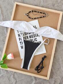 Women's Solid Color Bikini And Triangle Panty Swimwear Set Vacation - Multicolor - View 3