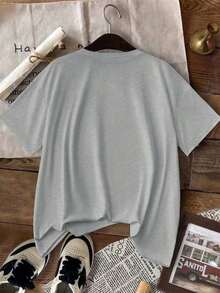 - Women's Fitted Short-Sleeved Knit T-Shirt, Casual And Fashionable - 灰色 - 查看 2