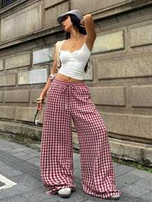 100% Cotton Washed White Trousers, Basic Minimalist Bohemian Style, For Summer Concerts, Outings And The Beach - Bordeaux - View 4