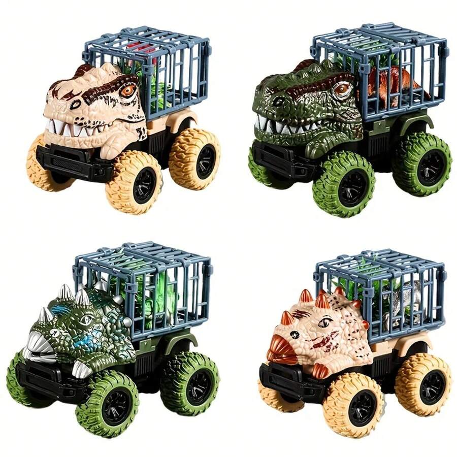 Camión de dinosaurios de juguete extraíble, camión de transporte de coches, juguetes con figuras de dinosaurio para niños pequeños, juegos de dinosaurios t-rex, camión monstruo - Tiranosaurio verde - Ver 1