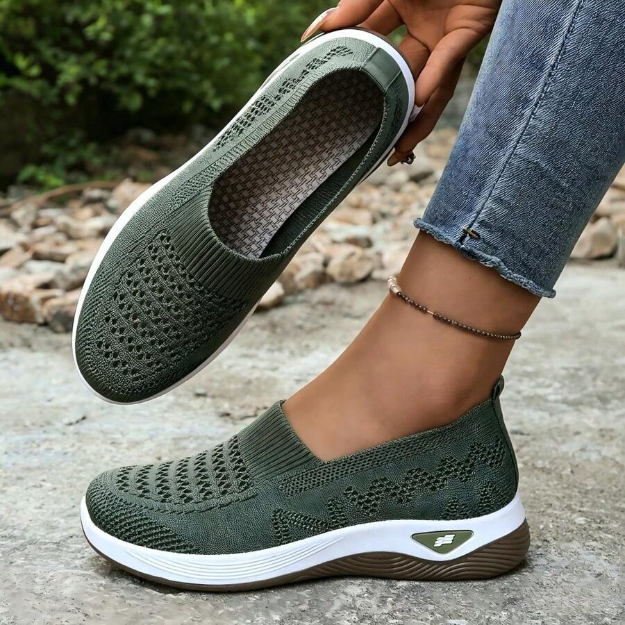 Women's Lightweight, Thickened, Soft-Soled Walking Shoes; Summer Knitted, Breathable Casual Shoes; Versatile Loafers Available In Multiple Colors.Slip-On Sneakers