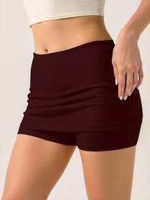 de unicolor de ajuste slim para mujer, falda corta y sexy de ajuste regular de color negro natural para mujer, uso casual diario, primavera/verano - Burdeos - Ver 1