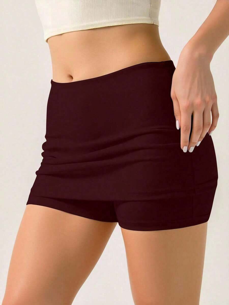 de unicolor de ajuste slim para mujer, falda corta y sexy de ajuste regular de color negro natural para mujer, uso casual diario, primavera/verano - Burdeos - Ver 1