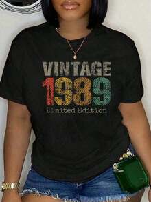 Korean Unisex T-Shirt 100% Cotton 210g | Vintage "1989" Design To Celebrate A 35th Birthday | Classic And Comfortable Oversized Style | Ideal Gift For People Turning 35 In Limited Edition Graphic Tee - 黑色 - 查看 5