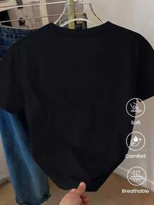 Fashionable Short-Sleeved T-Shirt For Spring And Summer 2026, Made In Mexico, 180 Grams. Cartoon Print, Couple Design, Suitable For Indoor Or Outdoor Wear. Crew Neck, Unisex, Ideal For Office And Leisure. Single Pack. Summer T-Shirt. - 黑色 - 查看 2