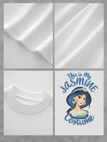 Illustration Of A Princess With Blue Hair, Gold Jewelry, And A Light Blue Dress That Conveys Fantasy And Elegance Full Of Magical Charm. Comfortable And Soft Women's T-Shirt, Ideal For Everyday Wear And Casual Occasions. - 白色 - 查看 4