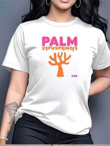 Palm Springs American Style T-Shirt, 180G, Suitable For Family Holiday Gatherings And Corporate Team-Building Gifts; Comfortable And Stylish Short-Sleeved T-Shirt, Perfect For Summer Vacations And Casual Wear. 1XRC - 白色 - 查看 1