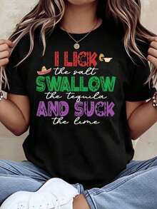 ropa casual, Camiseta estampada, Camisetas de algodón con gráficos, Camiseta divertida para mujer con estampado 'Lame la sal, bebo el tequila y chupo la lima', Camiseta para fiesta mexicana, Regalo para celebración del Cinco de Mayo, Top casual de verano, Camiseta, Blusas bohemias adecuadas para mujer, Camisa - Negro - Ver 7